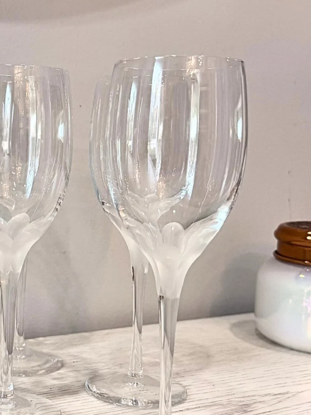 Vintage Set of 5 Rosenthal Lotus Blossom Wine Glasses Frosted Petals Champagne